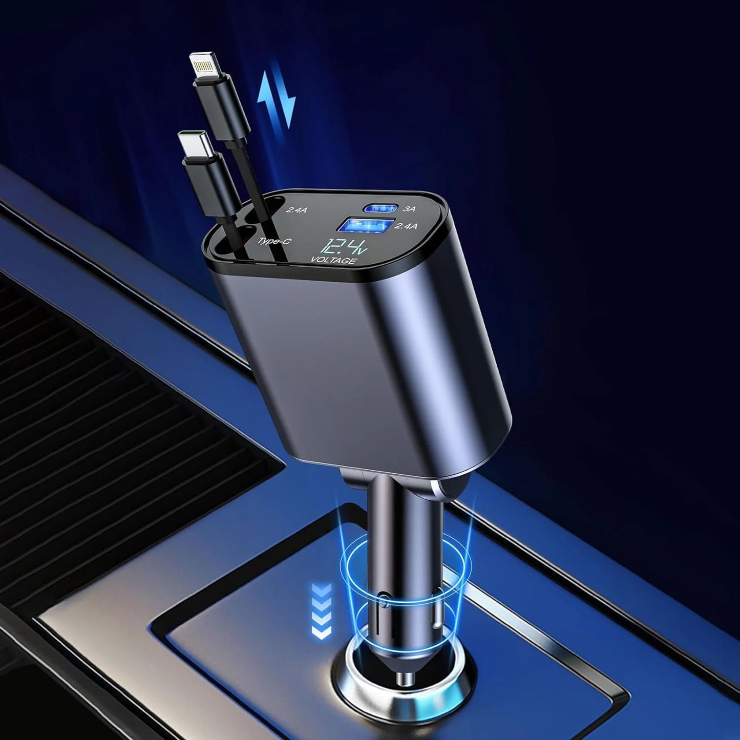 4 in 1 Retractable 120W Car Charger | Compatible with All iOS & Android Models