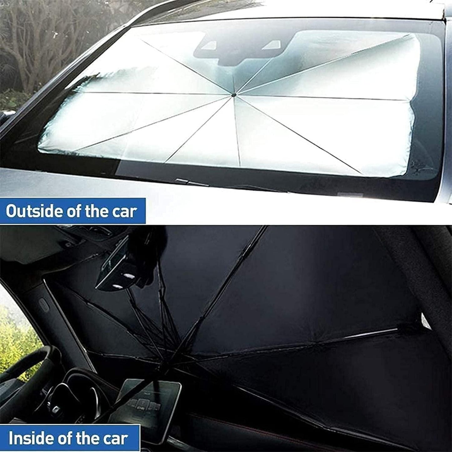Umbrella Sun Shade for Car Windshield | 2 piece Free Window Sunshade – Stay Cool, Stay Protected!