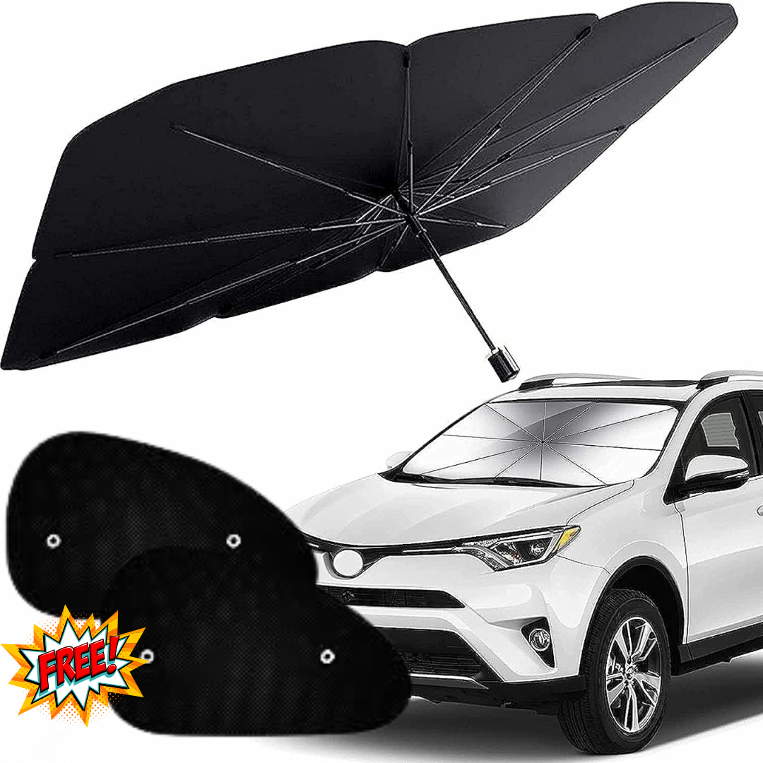 Umbrella Sun Shade for Car Windshield | 2 piece Free Window Sunshade – Stay Cool, Stay Protected!