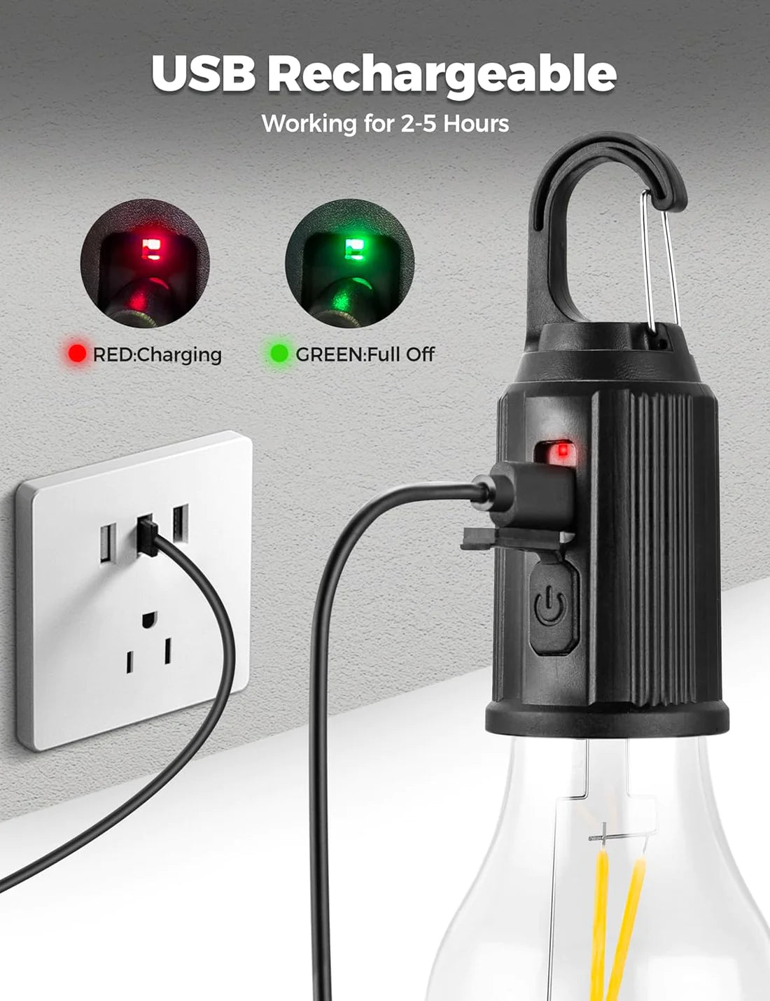 Rechargeable Portable Utility Bulb Light With Hook