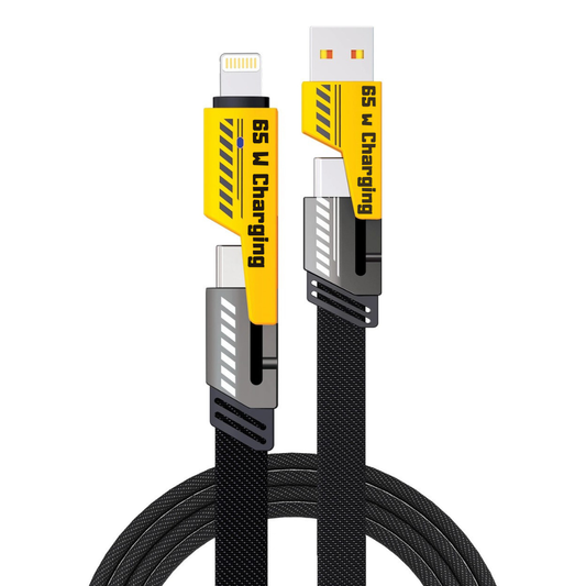 4-in-1 Metal Fast Charging Cable | 65W Super Fast Charger | Type-C, Lightning & Micro USB | Universal Compatibility