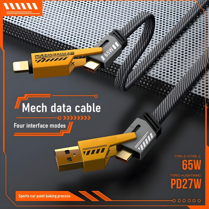 4-in-1 Metal Fast Charging Cable | 65W Super Fast Charger | Type-C, Lightning & Micro USB | Universal Compatibility