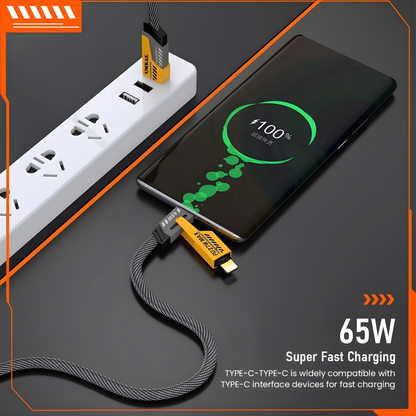 4-in-1 Metal Fast Charging Cable | 65W Super Fast Charger | Type-C, Lightning & Micro USB | Universal Compatibility