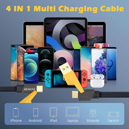 4-in-1 Metal Fast Charging Cable | 65W Super Fast Charger | Type-C, Lightning & Micro USB | Universal Compatibility