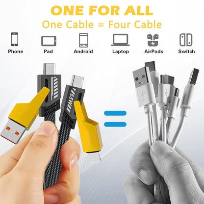 4-in-1 Metal Fast Charging Cable | 65W Super Fast Charger | Type-C, Lightning & Micro USB | Universal Compatibility