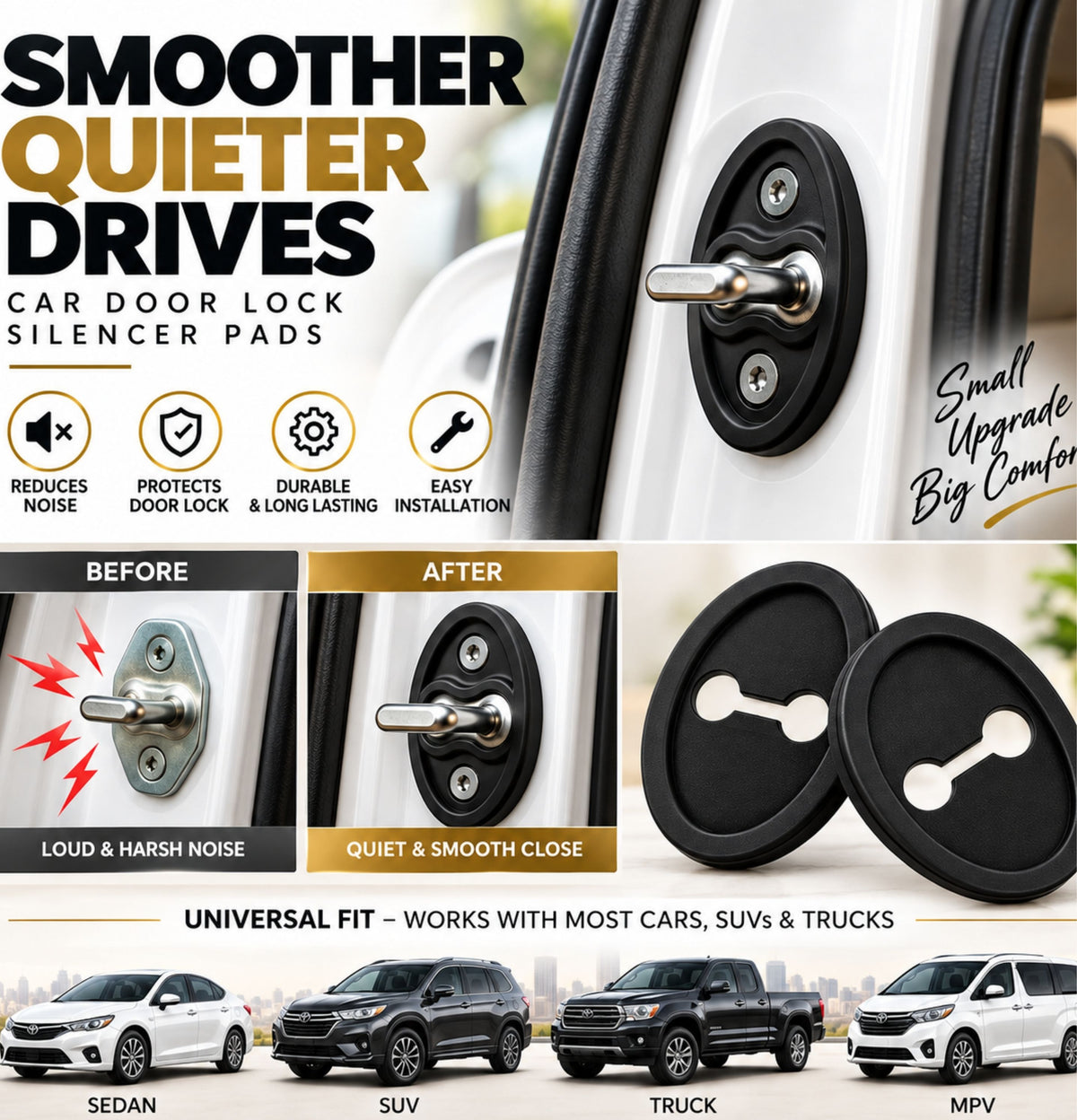 Car Door Noise Reducer & Buffer Pads Rubber For Universal Car Door